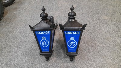 Lot 241 - PAIR OF VINTAGE STYLE RAC GARAGE WALL MOUNTED LANTERNS 12" X 9" OVERALL L 24"