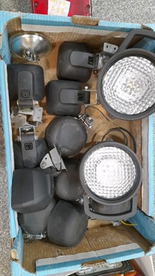 Lot 52 - 2 BOXES OF FRONT WORK LIGHTS AND REAR TAIL LIGHTS + SMALL PLASTIC MICHELIN MAN