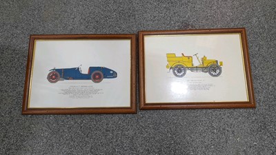 Lot 99 M - FRAMED PRINTS OF A 1903 DECAVILLE & 1930 RILEY 9 @ BROOKLANDS  15" x 20"