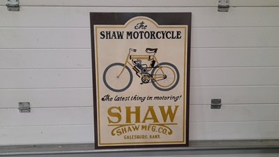 Lot 596 - WOODEN HAND PAINTED SHAW MOTORCYCLES SIGN 24" X 33"