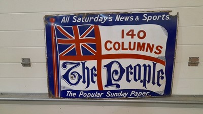 Lot 101 - THE PEOPLE NEWS PAPER ENAMEL SIGN  36" X 24"