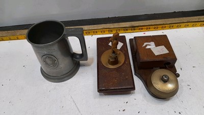 Lot 337 - VULCAN BLOTTER ( BLACKSMITH ) + SERVANTS BELL & BUGATTI OWNERS PEWTER MUG