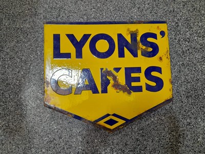 Lot 26 - LYONS CAKES , DOUBLE SIDE WALL MOUNTED SIGN 18" X 15"