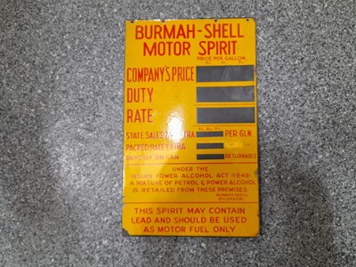Lot 71 M - BURMAH-SHELL MOTOR SPIRIT ENAMEL SIGN  15" X 9"