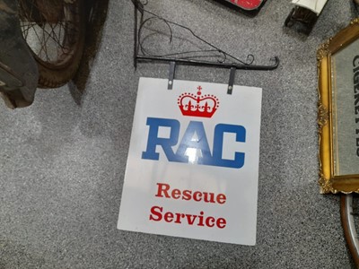 Lot 104 - RAC RESCUE SERVICE , DOUBLE SIDED  HANGING SIGN 26" X 21"