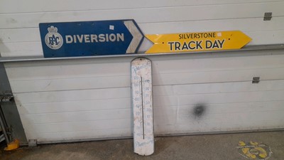 Lot 49 - SILVERSTONE SIGN , RAC SIGN & PHARMACY WALL THERMOMETER