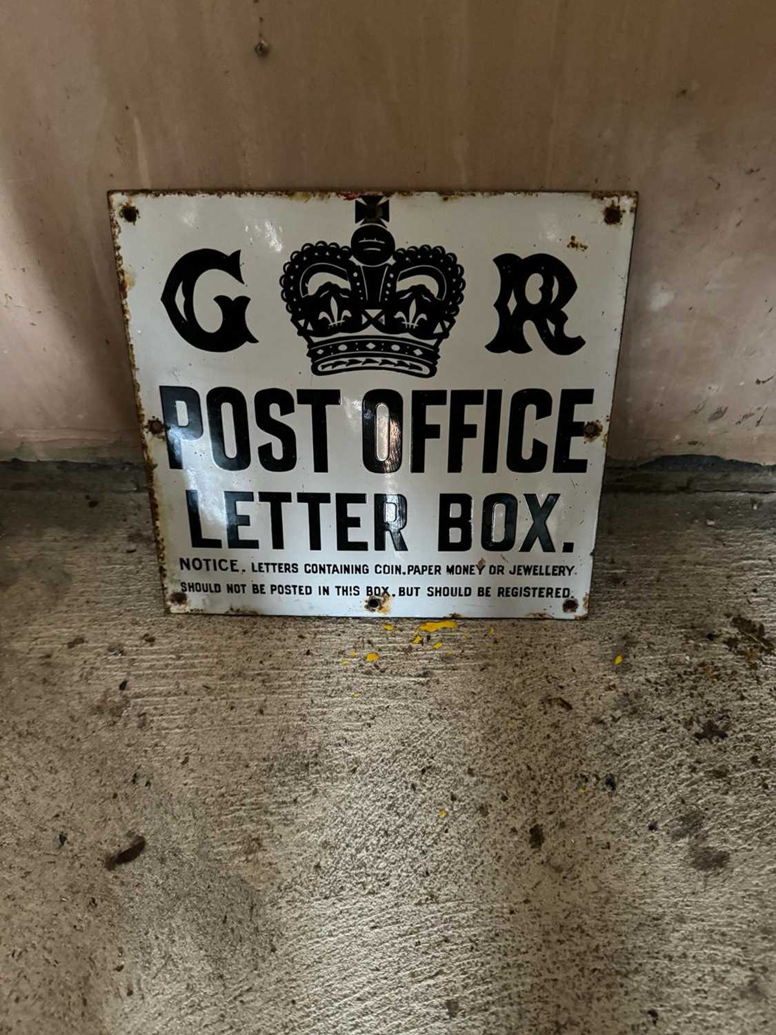 Lot 190 - G.R POST OFFICE ENAMEL SIGN 12" X 12"