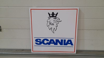 Lot 330 - HAND PAINTED SCANIA SIGN ON CANVAS 20" X 20" ( PROCEEDS TO MARTIN HOUSE CHARITY )