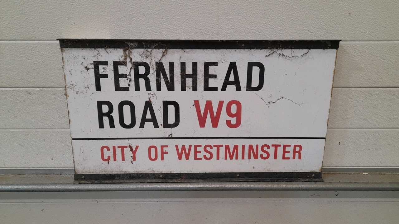 Lot 217 - FERNHEAD ROAD W9 , DOUBLE SIDED STREET SIGN 27" X 15"