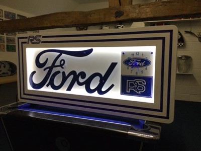 Lot 155 - LARGE ILLUMINATED FORD RS SIGN WITH CLOCK