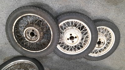 Lot 279 - MORGAN F2 X3 WIRE WHEELS AND TYRES