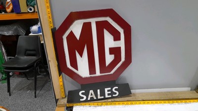 Lot 232 - MG WOODEN HANGING SALES, DOUBLE SIDED SIGN ( PROCEEDS TO AIR AMBULANCE CHARITY )