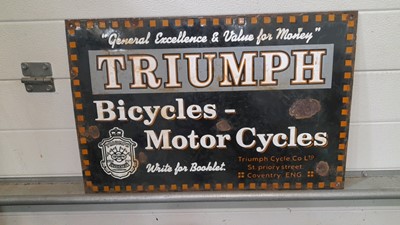 Lot 31 - TRIUMPH BICYCLE & MOTOR CYCLE ENAMEL SIGN 24" X 15"