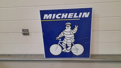 Lot 339 - BLUE MICHELIN MAN BICYCLE , DOUBLE SIDED, WALL HANGING  SIGN  19" X 18"