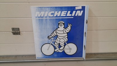 Lot 339 - BLUE MICHELIN MAN BICYCLE , DOUBLE SIDED, WALL HANGING  SIGN  19" X 18"