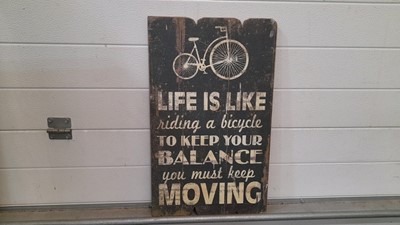 Lot 885 - WOODEN BICYCLE SIGN 23" X 14"