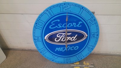 Lot 219 - FORD ESCORT MEXICO CLOCK PAINTED & LACQUERED  ON 18" MDF  32MM DIA