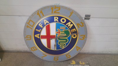 Lot 319 - ALFA ROMEO CLOCK PAINTED AND LACQUERED ON 18MM MDF 32" DIA