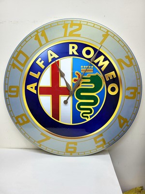 Lot 319 - ALFA ROMEO CLOCK PAINTED AND LACQUERED ON 18MM MDF 32" DIA