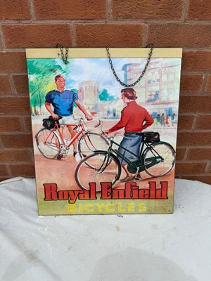 Lot 81 - ROYAL ENFIELD BICYCLE HANGING SIGN 22" x 19"
