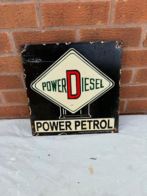 Lot 103 - POWER DIESEL , POWER PETROL ENAMEL SIGN 14" X 14"