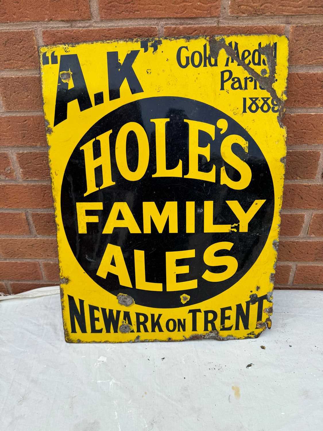 Lot 390 - RARE HOLE'S FAMILY ALES ENAMEL SIGN 24" X 18"