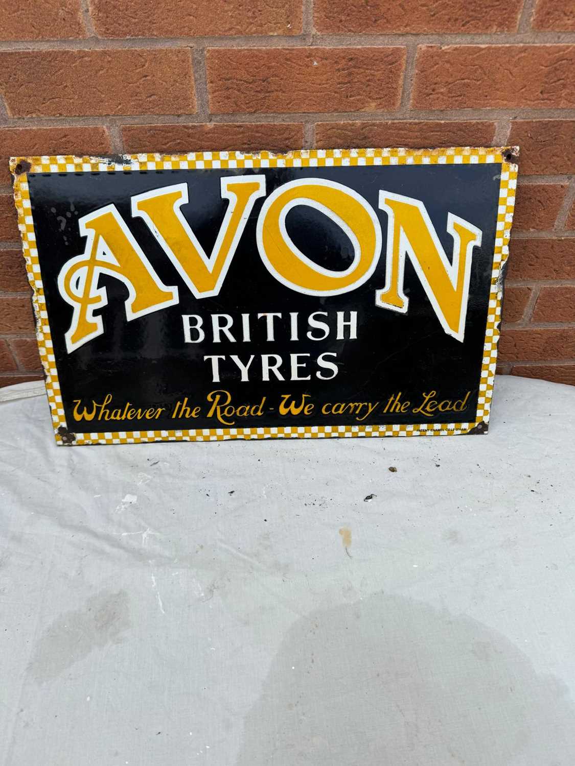 Avonbourne Sign Lot 253 - RARE AVON BRITISH TYRES ENAMEL SIGN 24