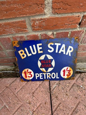 Lot 353 - BLUE STAR PETROL ENAMEL SIGN 14" X 11"