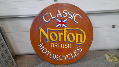 Lot 459 - HAND PAINTED NORTON MOTORCYCLES TABLE TOP 46" DIA