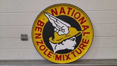 Lot 505 - NATIONAL BENZOLE MIXTURE SIGN ON TIN ( HAND PAINTED ) 23" DIA