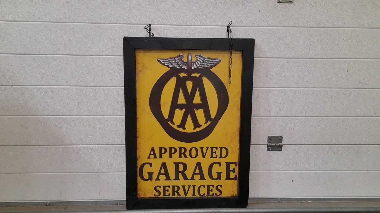 Lot 615 AA APPROVED GARAGE FRAMED HANGING SIGN 27 X lot-615-aa-approved-garage-framed-hanging-sign-27-x