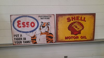 Lot 633 - SHELL MOTOR OIL & ESSO TIGER IN TANK TIN SIGNS 28" X 20"