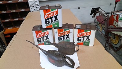 Lot 865 - 4 CASTROL GTX 2.5 LITRE CANS & 2 VINTAGE OIL CANS