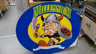 Lot 821 - MILLENNIUM VIKING MAN LARGE ALUMINIUM ROUND SIGN 47" DIA