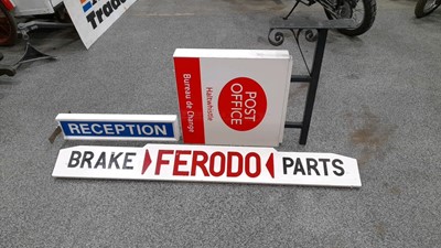 Lot 811 - 3 X SIGNS POST OFFICE , RECEPTION & WOODEN FERODO BRAKE SIGN