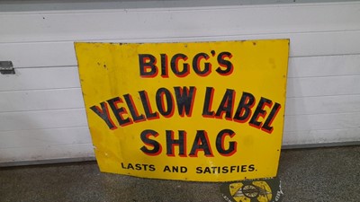 Lot 581 - BIGGS YELLOW LABEL TOBACCO ENAMEL SIGN 30" X 40"