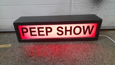 Lot 669 - PEEP SHOW LIGHT UP BOX/ SIGN 26" X 7"