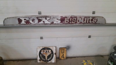 Lot 812 - PINK PARAFFIN, DOUBLE SIDED ,ENAMEL SIGN & FOX'S BISCUITS TIN SIGN