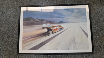 Lot 606 - THRUST 2 FRAMED PRINT SIGNED BY R NOBLE 1981  31" X 20"