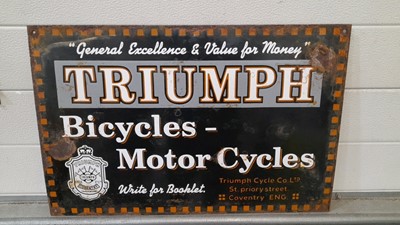 Lot 633 - TRIUMPH MOTOR CYCLE ENAMEL SIGN 24" x 16"