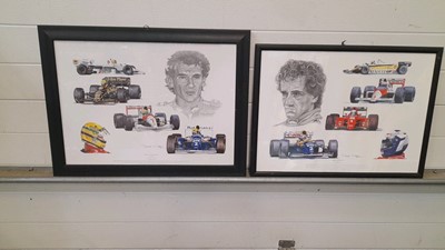 Lot 783 - PAIR OF FRAMED PRINTS TRIBUTES TO ALAIN PROST & AYRTON SENNA