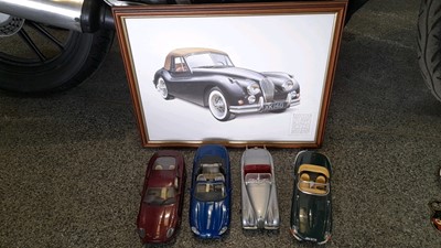 Lot 101 - JAGUAR FRAMED PRINT & SELECTION OF 1-18 SCALE JAGUAR MODELS