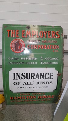 Lot 845 - HAMILTON INSURANCE ENAMEL SIGN 59" X 40"