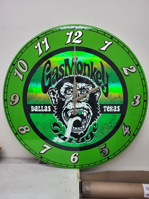 Lot 350 - GAS MONKEY GARAGE PAINTED CLOCK 32" DIA