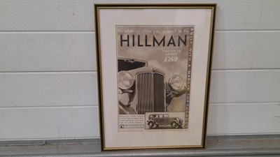 Lot 667 - HILMAN ADVERTISING FRAMED POSTER ( PROCEEDS TO CHARITY ) 18" x 14"