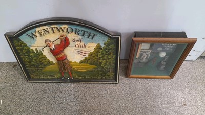 Lot 464 - WENTWORTH GOLFING WOODEN SIGN & SMALL GOLF DISPLAY