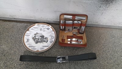 Lot 502 - ROLLS ROYCE NICKEL CHROME BELT, GENTELMANS COMPANION IN LEATHER CASE & ROLLS ROYCE PLATE