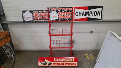 Lot 829 - BATTERY STAND AND ASSORTMENT OF SIGNS