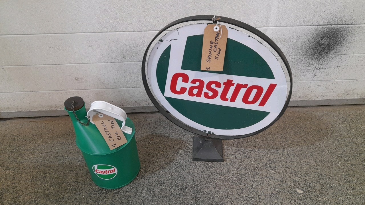 Lot 815 - CASTROL SPINNING SIGN & CASTROL OIL TIN