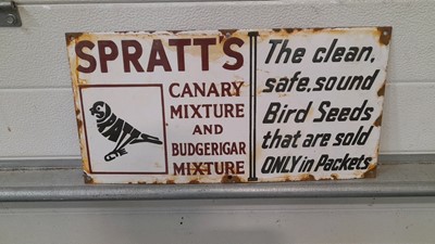 Lot 432 - SPRATT ENAMEL SIGN 18" X 9"